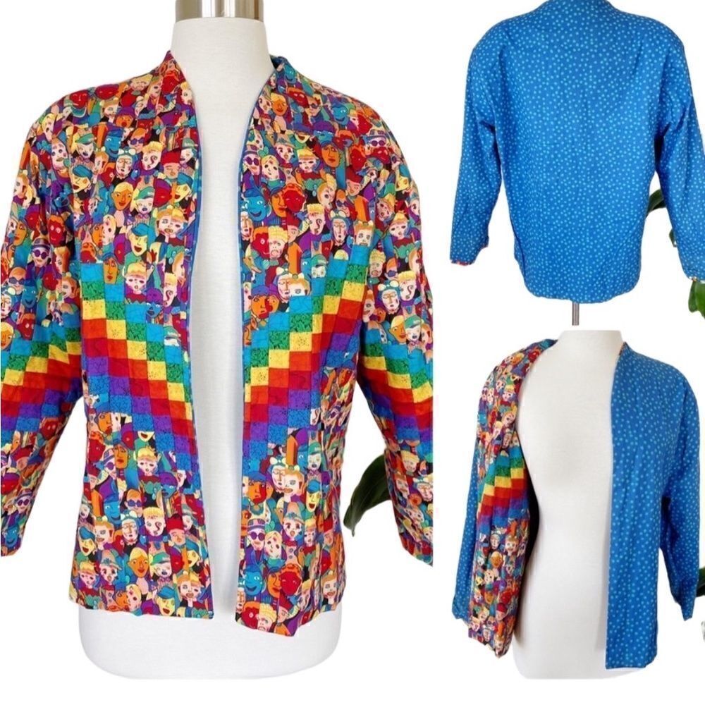 Handmade Unique Quilted Crowd People Rainbow Jacket Size Small Reversible Pride